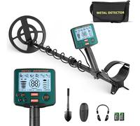 Détecteur de métaux professionnel avec 2 batteries rechargeables, 5 modes Détecteurs de métaux pour adultes et enfants, IP68 étanche Bobine de recherche de 26 cm avec écran LCD, écouteurs (Vert Foncé)