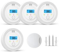 Détecteur de monoxyde de carbone - Pack de 4 - Écran LCD - Fixation murale - 3 V - Sans piles - UL
