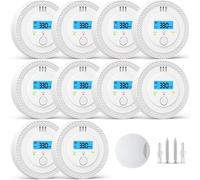 Détecteurs de monoxyde de carbone - Pack de 10 - Écran LCD - Fixation murale - Adaptés aux appareils à gaz et au charbon - Sans piles