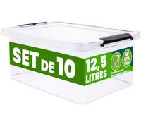 DEUBA® 10x Boîte de rangement 12,5L en plastique transparent empilable sans BPA gain de place caisse de rangement organiseur