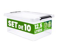 Deuba® 10x Boîte de rangement 12,5L en plastique transparent empilable sans BPA gain de place caisse de rangement organiseur