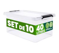 DEUBA® 10x Boîte de rangement 40L en plastique transparent empilable sans BPA gain de place caisse de rangement organiseur