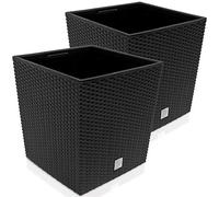 2x Bac à fleurs Anthracite 64 L aspect polyrotin Pot de fleurs avec poignée jardinière intérieur extérieur jardinière Cache-Pot
