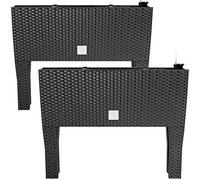 2x Jardinière surélevée en polyrotin 3 compartiments 60x25x46 cm Bac à fleurs sur pieds 30 L Intérieur extérieur jardin