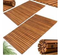 DEUBA® 2x Tapis de bain en bois Tapis de sol antidérapant en bois d'acacia Caillebotis salle de bain 76x50cm
