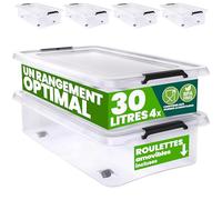 Deuba® 4X Boîte de Rangement 30L en Plastique Transparent empilable sans BPA Gain de Place Caisse de Rangement roulettes