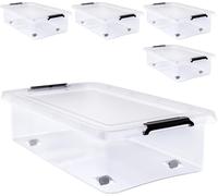 DEUBA® 4x Boîte de rangement 30L en plastique transparent empilable sans BPA gain de place caisse de rangement roulettes