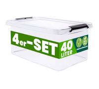 DEUBA® 4x Boîte de rangement 40L en plastique transparent empilable sans BPA gain de place caisse de rangement organiseur