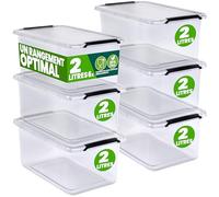 Deuba® 6x Boîte de rangement 2L en plastique transparent empilable sans BPA gain de place caisse de rangement organiseur