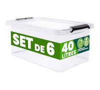 Deuba® 6x Boîte de rangement 40L en plastique transparent empilable sans BPA gain de place caisse de rangement organiseur