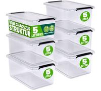 DEUBA 6x Boîte de rangement 5L en plastique transparent empilable sans BPA gain de place caisse de rangement organiseur
