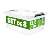 Deuba® 8x Boîte de rangement 12,5L en plastique transparent empilable sans BPA gain de place caisse de rangement organiseur