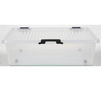 DEUBA® Boîte de rangement transparente Boîte de rangement empilable 30L 60L Couvercle rabattable Roulettes empilables BPA libre Boîte alimentaire , Volume:30L