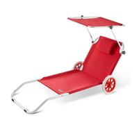 Casaria Chaise Longue de Plage Crête Rouge transat Pliable Chariot de Transport avec Pare Soleil réglable Camping Voyage