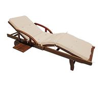 Chaise longue Tami Sun en bois d'acacia Transat pliable avec coussin crème roues dossier repose pieds réglable