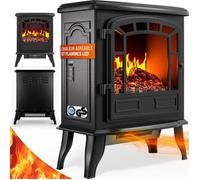 DEUBA® Cheminée électrique effet flamme 2000 W 2 niveaux électrique soufflerie radiateur chauffant LED cheminée décoration noir