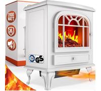 DEUBA® Cheminée électrique Effet Flamme 2000 W 2 Niveaux électrique soufflerie radiateur Chauffant LED cheminée décoration Blanc