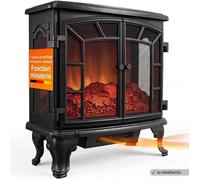 DEUBA® Cheminée électrique Effet Flamme LED Double Porte 2000W 2 Niveaux de Chauffage minuteur radiateur Chauffant cheminée décorative Noir