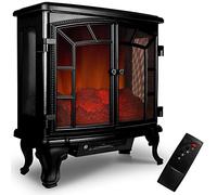 DEUBA® Cheminée électrique Effet Flamme LED Double Porte 2000W 2 Niveaux de Chauffage minuteur radiateur Chauffant cheminée décorative Noir