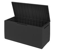 DEUBA® Coffre de rangement jardin 310L Anthracite aspect rotin – Résistant UV avec roulettes et poignées – Coffre extérieur pour coussins, balcon, terrasse, véranda 123x53 cm