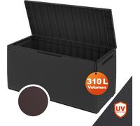 DEUBA® Coffre de rangement jardin 310L Anthracite aspect rotin – Résistant UV avec roulettes et poignées – Coffre extérieur pour coussins, balcon, terrasse, véranda 123x53 cm