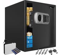 DEUBA® Coffre-fort électronique noir acier 2 clés 4 piles verrouillage par pêne fixation murale/au sol 35 x 40 x 40 cm