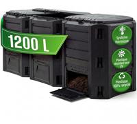 DEUBA® Composteur de jardin 1200 L plastique noir transformateur de déchets couvercle et trappe d’extraction bac à compost