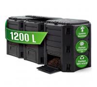 DEUBA® Composteur de jardin 1200 L plastique noir transformateur de déchets couvercle et trappe d’extraction bac à compost