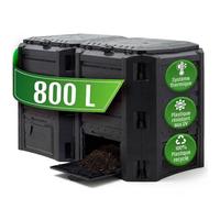 DEUBA® Composteur de jardin 800 L plastique noir transformateur de déchets couvercle et trappe d’extraction bac à compost