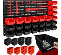 DEUBA® Ensemble Porte Outils Mural Avec 28 Bacs Empilables, Rangement Outils Mural Modulable Garage Atelier, Support Etagere Avec Panneaux Perforés Et Crochets Robustes
