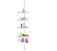 Deuba Etagère d'angle télescopique 4 tablettes Blanche 155 à 290 cm 34x21cm Salle de Bain Douche étagère réglable