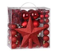 Deuba Lot de 77 Boules de Noël Rouge Décorations pour Sapin en Plastique Robuste Décoration de Noël intérieur extérieur