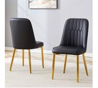 Deux chaises de salle à manger noires en cuir artificiel: design moderne et minimaliste, équipées d'un siège élargi, d'un appui-do