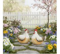 Deux décoration de jardin coq & poule en céramique