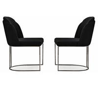 Deux élégantes chaises de salle à manger noires avec un piètement chromé et un design raffiné