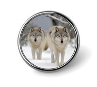 Deux loups marchant dans la neige Badges cercle avec bouton design, broche personnalisée photo, porte-badge rond pour décorer chapeau, chemise, vêtements, sac, accessoires
