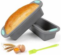 Deux moules en silicone pour la cuisson du pain, dimensions 28 x 12 x 6,5 cm, avec un pinceau de cuisine, revêtus antiadhésifs et sans BPA