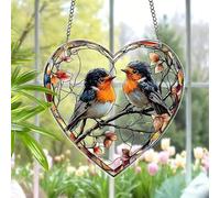 Deux oiseaux Printemps et été Plat Acrylique Suspendu Ornement 20cm Attrape-Soleil Décor Cadeau pour Femme Amis Chambre Famille Pendentifs Décoration