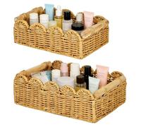 Deux paniers tissés à la main : deux tailles de paniers de rangement tressés, avec des poignées, adaptés pour ranger des serviettes, du papier toilette, et parfaits pour le salon, la chambre ou la sal