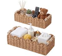 Deux paniers tressés avec des poignées en bois, idéaux pour la cuisine et la salle de bain