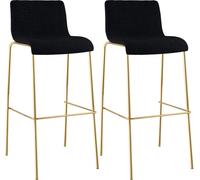 Deux tabourets de bar Hoover, noirs, avec assise en tissu et structure métallique dorée