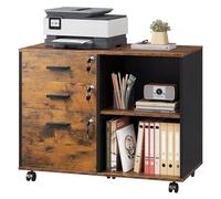 DEVAISE Caisson de Bureau Roulant 3 Tiroirs, Meuble de Rangement, Brun | 3 Tiroirs, Étagères Ouvertes, Plateau Bois, Design Rétro, Roulettes, Rangement Mobile, Gain de Place
