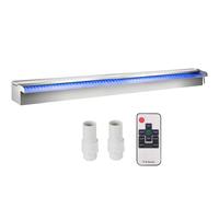 VEVOR Déversoir à cascade piscine 90x11,5x8 cm fontaine chute d'eau de piscine acier inox avec bande LED colorée, connecteur de tuyau, télécommande, résistant à corrosion pour étang, jardin extérieur