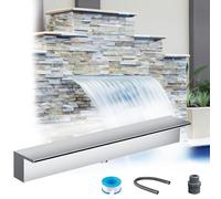 Déversoir Cascade en Acier Inoxydable de 80 cm, Fontaine d'intérieur/extérieur pour Bassin, Piscine et terrasse, avec Accessoires Clete.