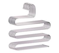 devesanter Cintres antidérapants en Forme de S en Acier Inoxydable pour Pantalons, Jeans, écharpes (Lot de 6 avec 10 Clips)