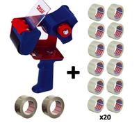 Dévidoir en métal + 20 rouleaux de rubans adhésif Tesa Basic transparent