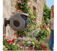 Dévidoir mural automatique 30 m avec buse 9 jets, support pivotant 180°, retour lent, gris