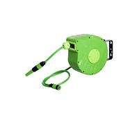 Dévidoir mural enrouleur automatique pivotant 180° tuyau 10 + 1 m avec lance arrosage support mural intégré vert