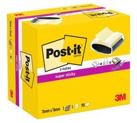 Dévidoir Noir + Z-Notes Super Sticky,Jaune Canari,90 Feuilles (76 Mmx76 Mm)-Pour Le Bureau Et La Maison
