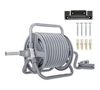 Outsunny Dévidoir enrouleur tuyau d'arrosage 20 + 2 m – buse 2 en 1 réglable, mural/sol, gris